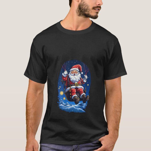 Santa Skydiving Parachute Paragliding Christmas Xm T-Shirt (Front)