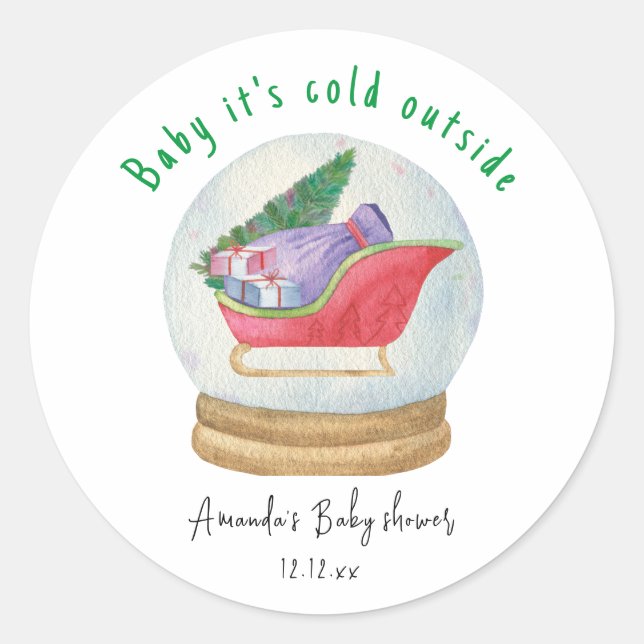 Santa sled - baby it's cold outside classic round sticker (Front)