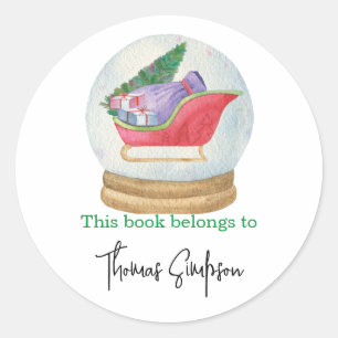 Santa sled - baby shower bookplate classic round sticker