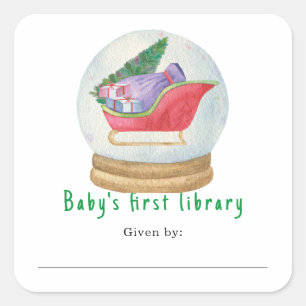 Santa sled - Baby's first library Square Sticker