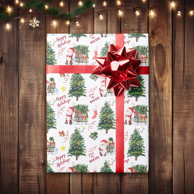 Santa Sled Christmas Tree Personalised Wrapping Paper (Creator Uploaded)