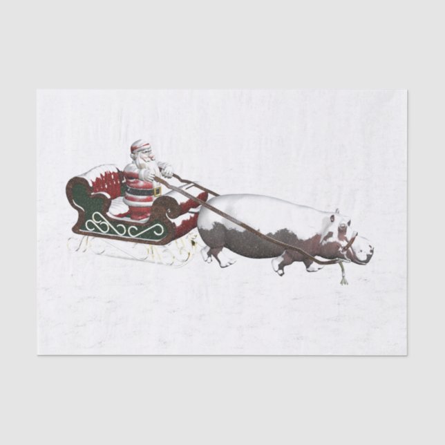 Santa Sled Pulled By Hippopotamus Tissue Paper (Front)