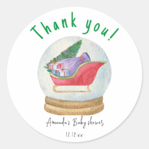 Santa sled - thank you baby shower  classic round sticker