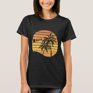 Santa Sledge Sunset Palm Christmas In July Summer T-Shirt