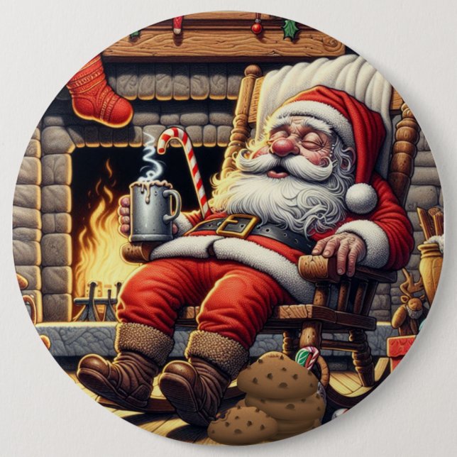 Santa sleeping Christmas 6 Cm Round Badge (Front)