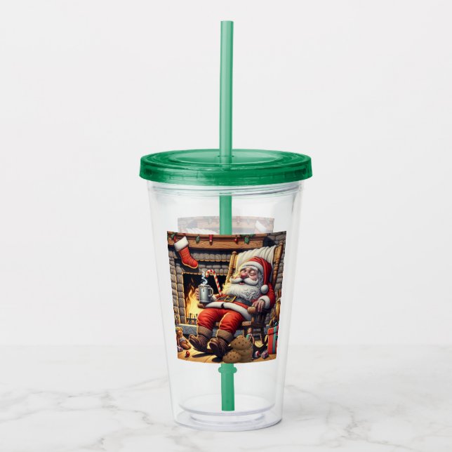 Santa sleeping Christmas Acrylic Tumbler (Front)