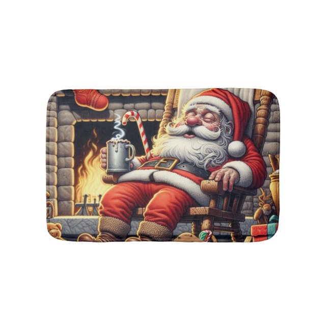 Santa sleeping Christmas Bath Mat (Front)