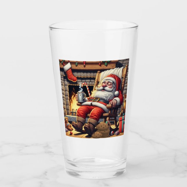 Santa sleeping Christmas Glass (Front)