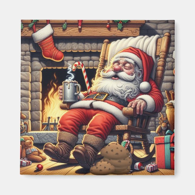 Santa sleeping Christmas Magnet (Front)