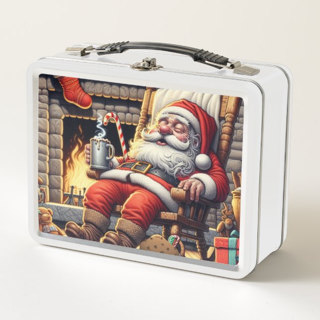 Santa sleeping Christmas Metal Lunch Box (Front)