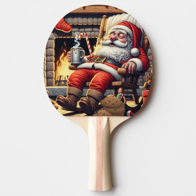 Santa sleeping Christmas Ping Pong Paddle (Front)