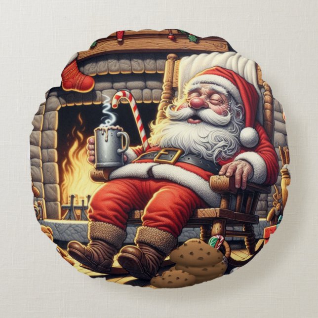 Santa sleeping Christmas Round Cushion (Front)