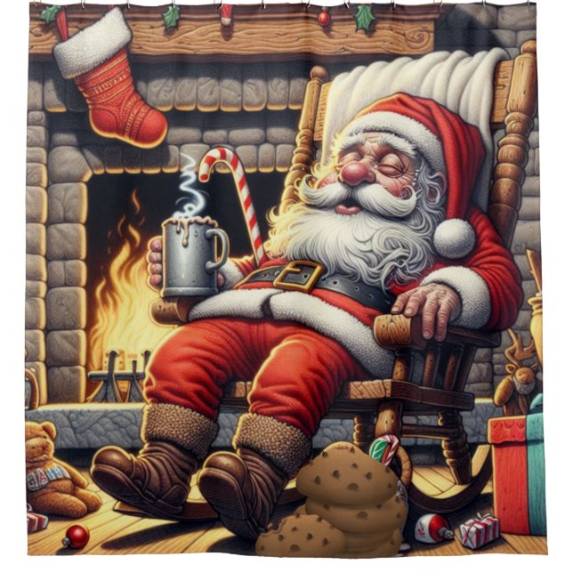 Santa sleeping Christmas Shower Curtain (Front)