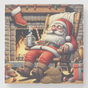Santa sleeping Christmas Stone Coaster