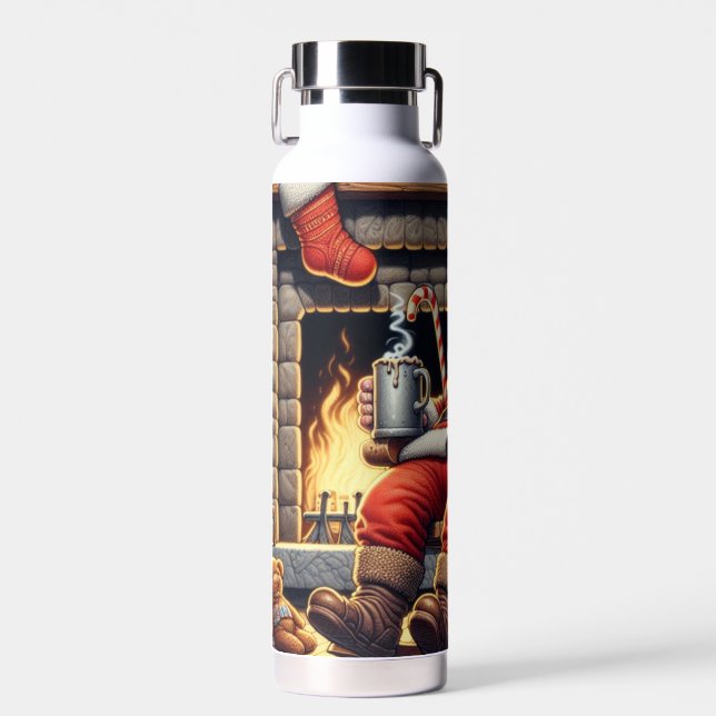 Santa sleeping Christmas Water Bottle (Front)