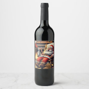 Santa sleeping Christmas Wine Label