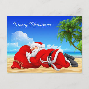 santa sleeping on the beach holiday postcard