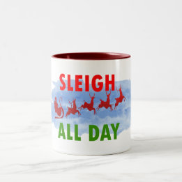 santa sleigh all day cute christmas candy Two-Tone coffee mug