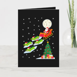 Santa Sleigh Alligator Christmas Moon Snow Tree Card