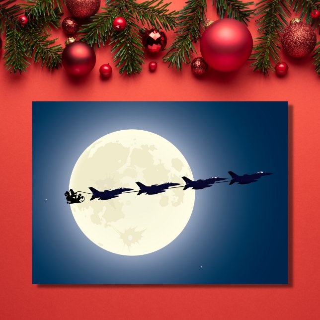 Santa, Sleigh and F-16 Jets Military Christmas Holiday Card (Creator Uploaded)