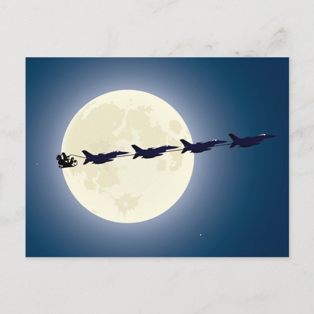 Santa, Sleigh and F-16 Jets Military Christmas Holiday Postcard (Front)