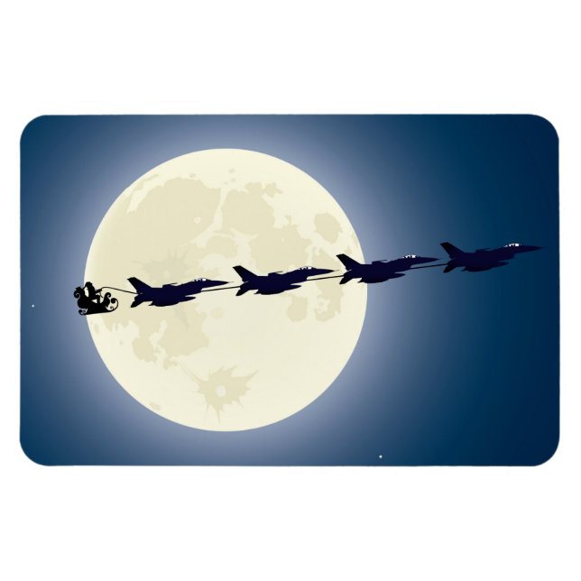 Santa, Sleigh and F-16 Jets Military Christmas Magnet (Horizontal)
