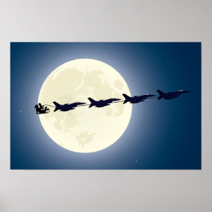Santa, Sleigh and F-16 Jets Military Christmas Poster