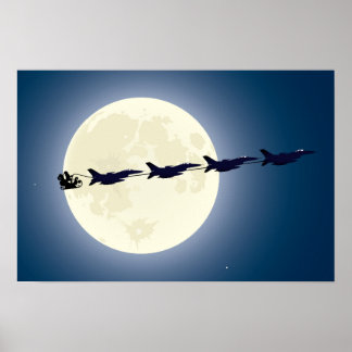 Santa, Sleigh and F-16 Jets Military Christmas Poster
