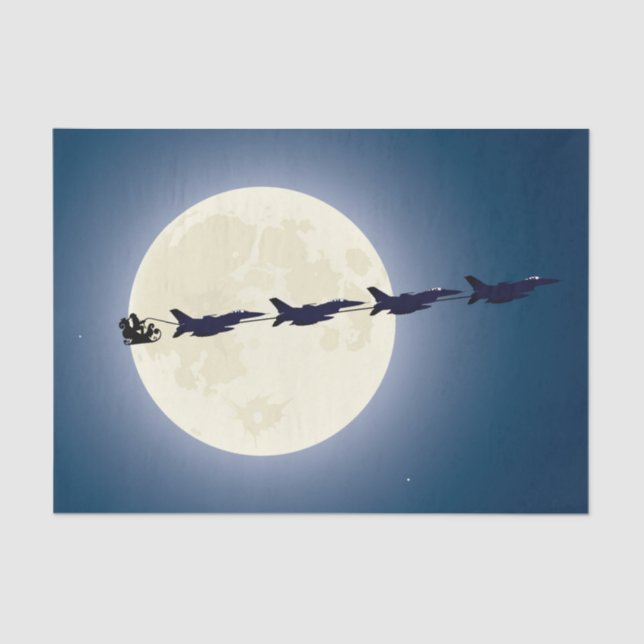Santa, Sleigh and F-16 Jets Military Christmas Tissue Paper (Front)