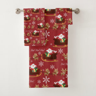Santa, Sleigh and Reindeer Bath Towel Set