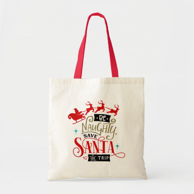 Santa Sleigh And Reindeer Funny Christmas  Tote Bag (Front)