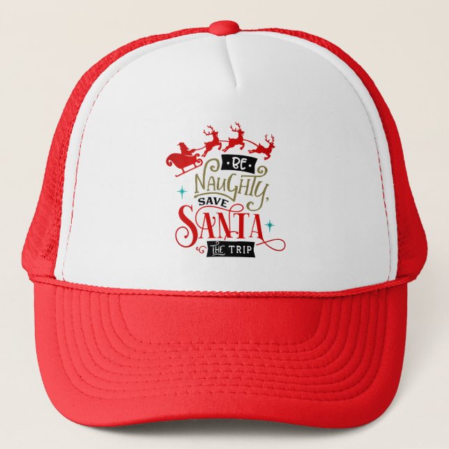 Santa Sleigh And Reindeer Funny Christmas  Trucker Hat (Front)