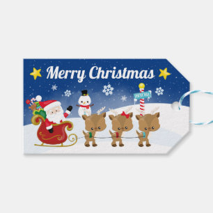 Santa Sleigh and Reindeer Night Sky Christmas Gift Tags