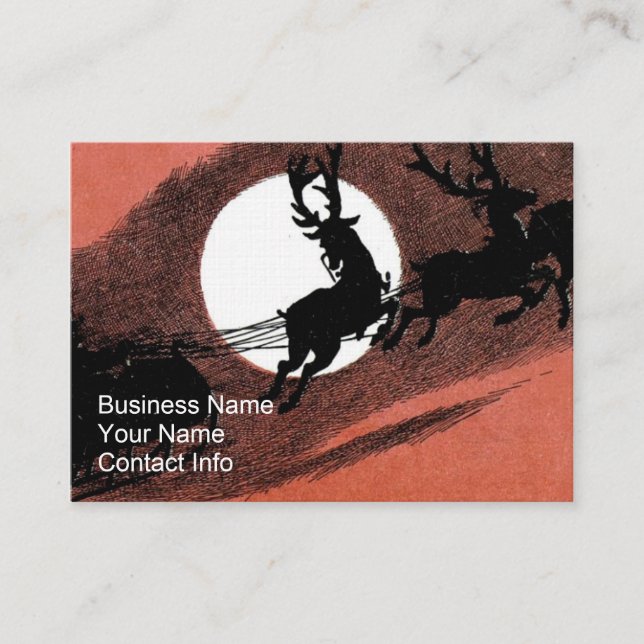Santa Sleigh and Reindeer Silhouette Business Card (Front)