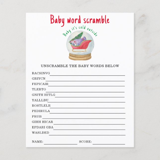 Santa sleigh - Baby Word Scramble (Front)