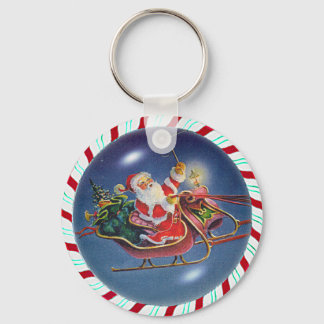 SANTA, SLEIGH & CANDY CANE WREATH by SHARON SHARPE Key Ring