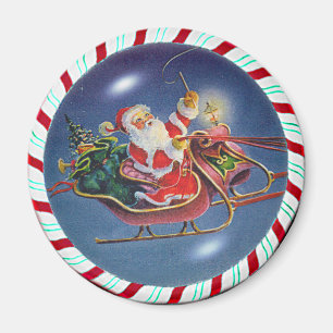 SANTA, SLEIGH & CANDY CANE WREATH by SHARON SHARPE Magnet