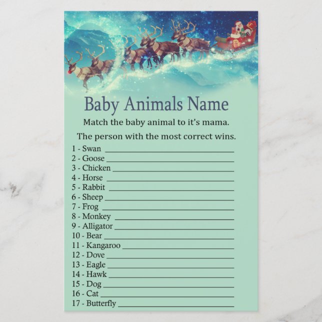 Santa  Sleigh Christmas Baby Animals Name Game (Front)