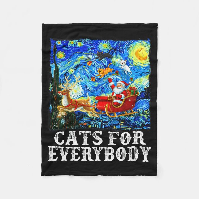 Santa Sleigh Christmas Cats For Everybody Starry N Fleece Blanket (Front)