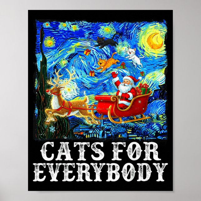 Santa Sleigh Christmas Cats For Everybody Starry N Poster (Front)