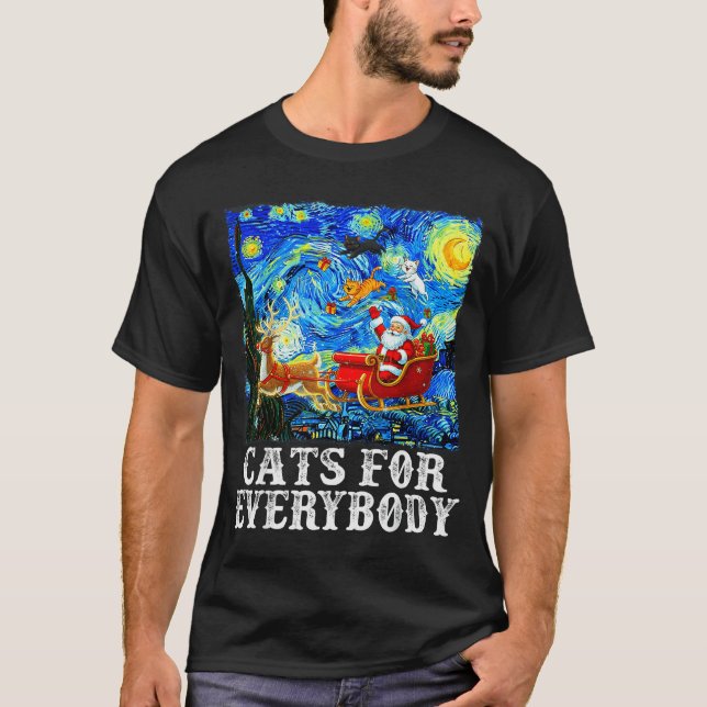 Santa Sleigh Christmas Cats For Everybody Starry N T-Shirt (Front)