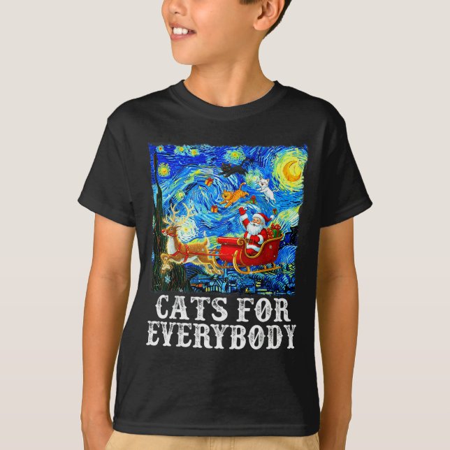 Santa Sleigh Christmas Cats For Everybody Starry N T-Shirt (Front)