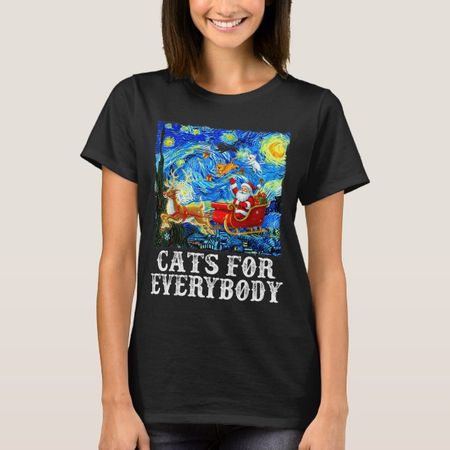 Santa Sleigh Christmas Cats For Everybody Starry N T-Shirt (Front)