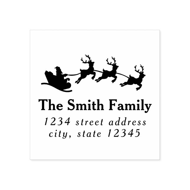 Santa Sleigh Christmas Return Address Rubber Stamp (Imprint)