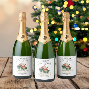 Santa Sleigh Christmas Sparkling Wine Label