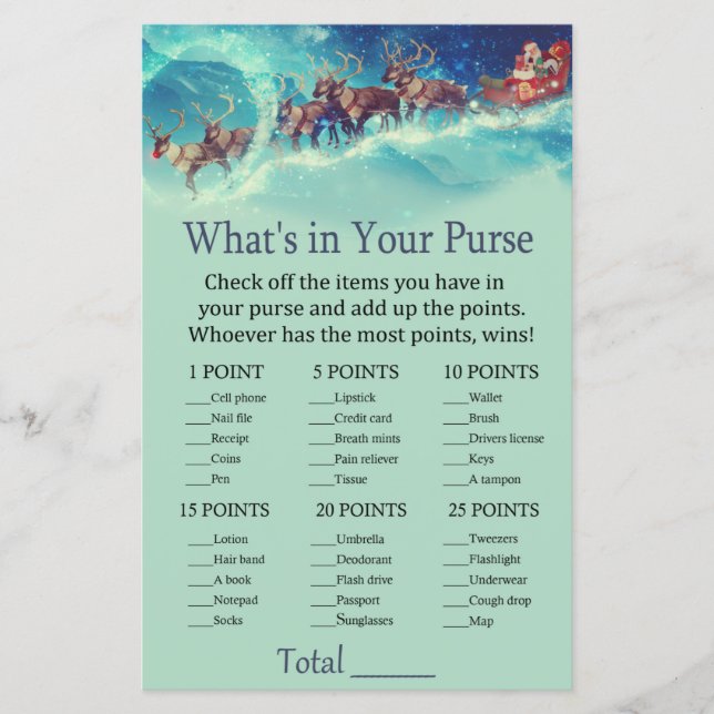 Santa Sleigh Christmas What's in your purse game (Front)