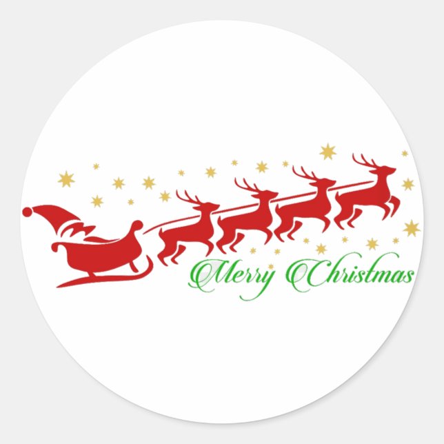 Santa sleigh  classic round sticker (Front)