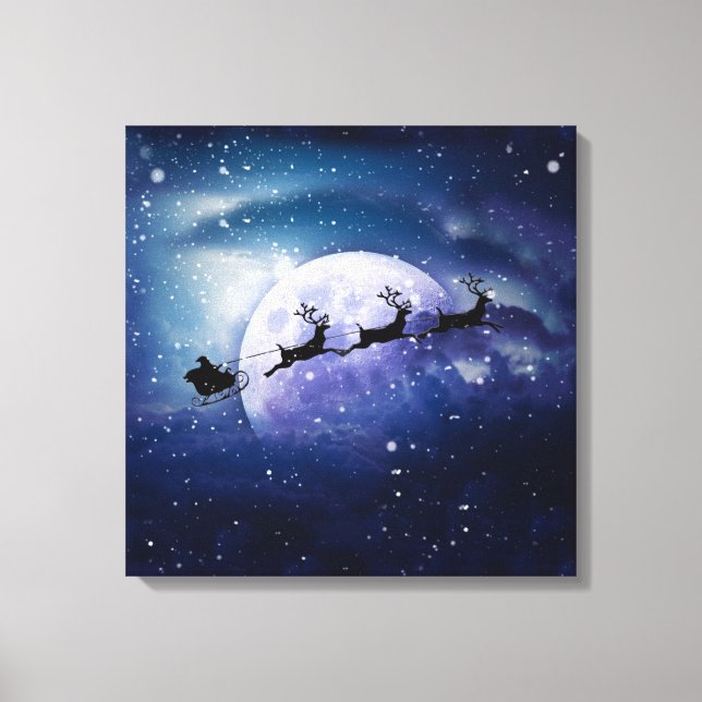 Santa Sleigh | Fantasy Galaxy Christmas Night Sky Canvas Print (Front)