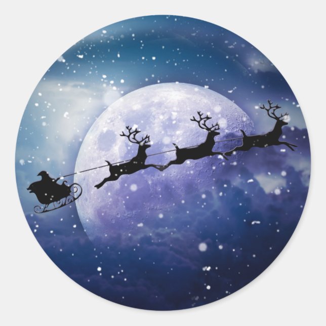 Santa Sleigh | Fantasy Galaxy Christmas Night Sky Classic Round Sticker (Front)