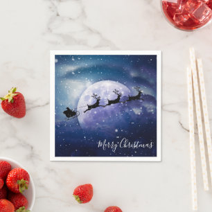 Santa Sleigh   Fantasy Galaxy Christmas Night Sky Napkin